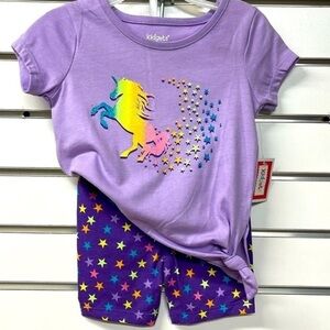 Unicorn purple sparkle tshirt & shorts outfit size 12 months